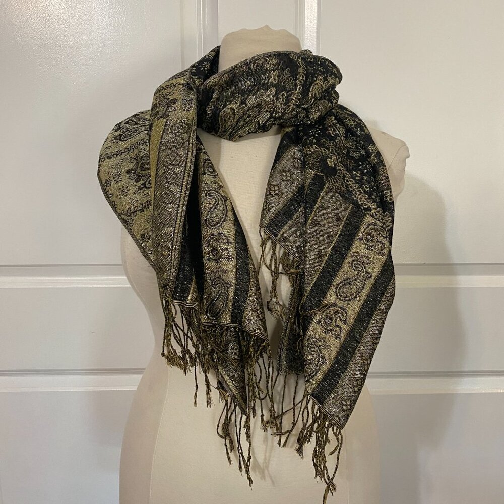 Gold & Black Oversized Pashmina Scarf